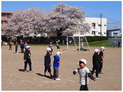 高学年がドッジボールを楽しんでいます