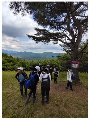 見晴らし山で問題を解く子どもたち　協力が必要